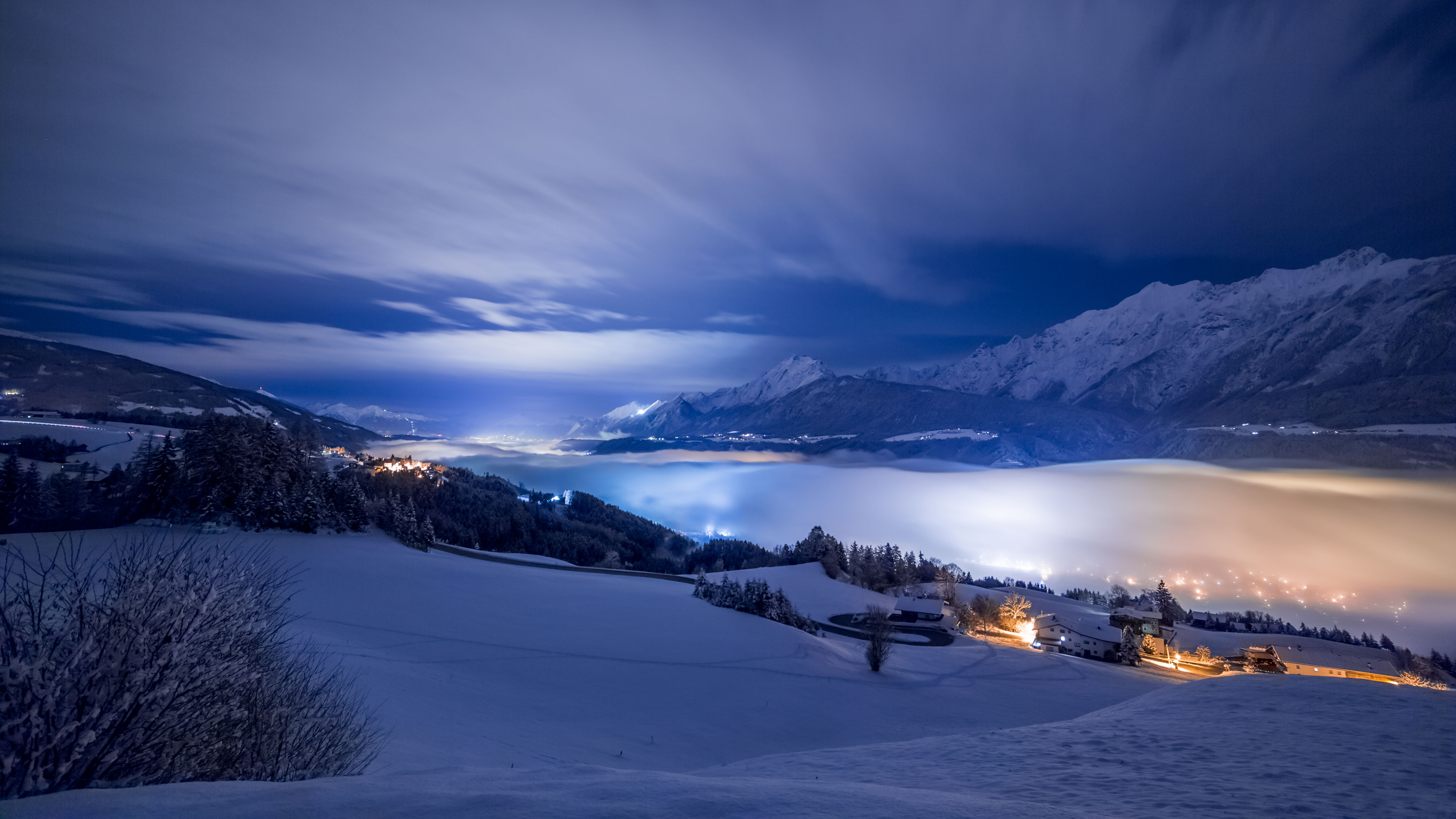Winter Night in the Mountains HD Wallpaper
