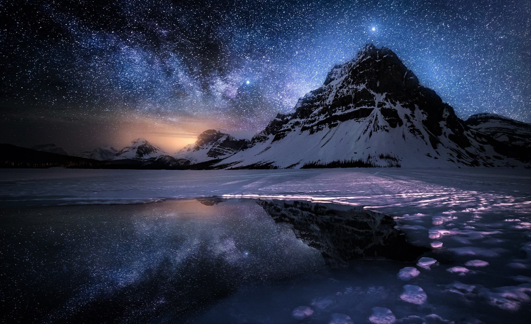 Mountain on Starry Winter Night Wallpaper and Background Imagex1098