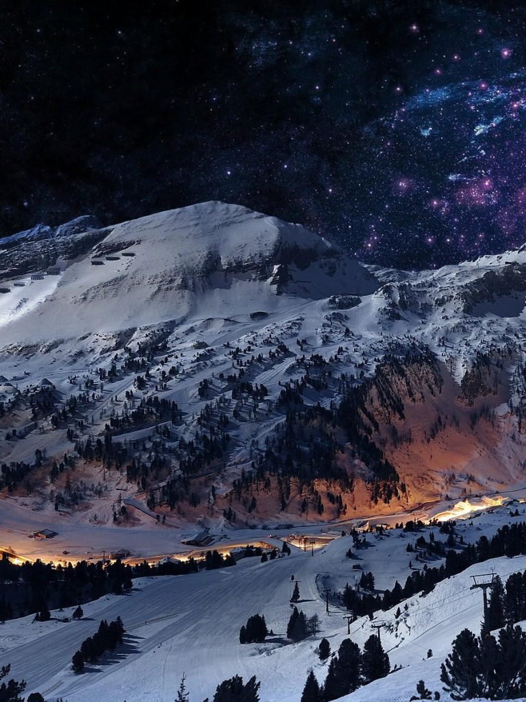Graceful Winter Mountain Night iPad mini wallpaper