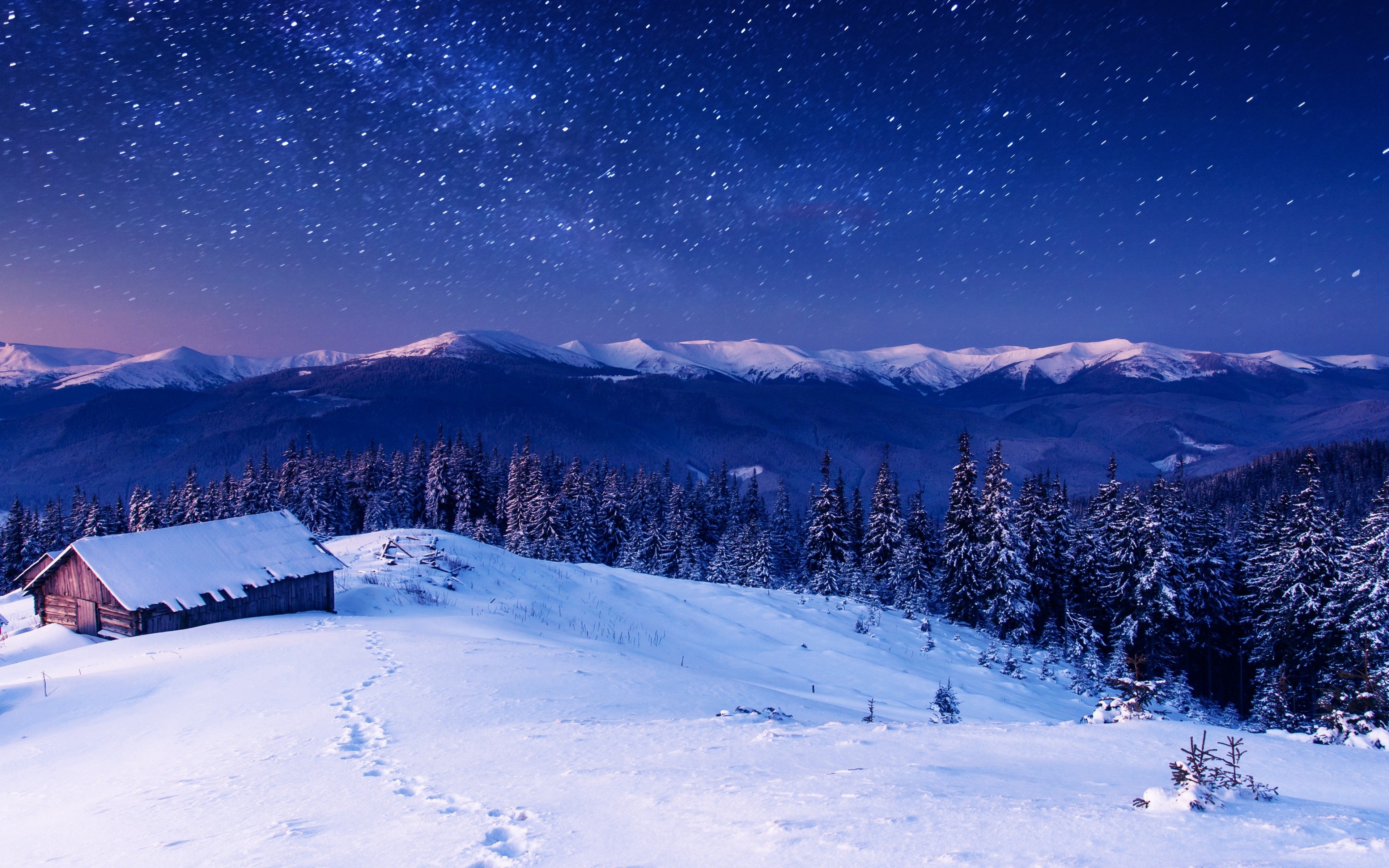 #night, #stars, #winter, #snow, #mountains, #nature, #sky, wallpaper HD Wallpaper