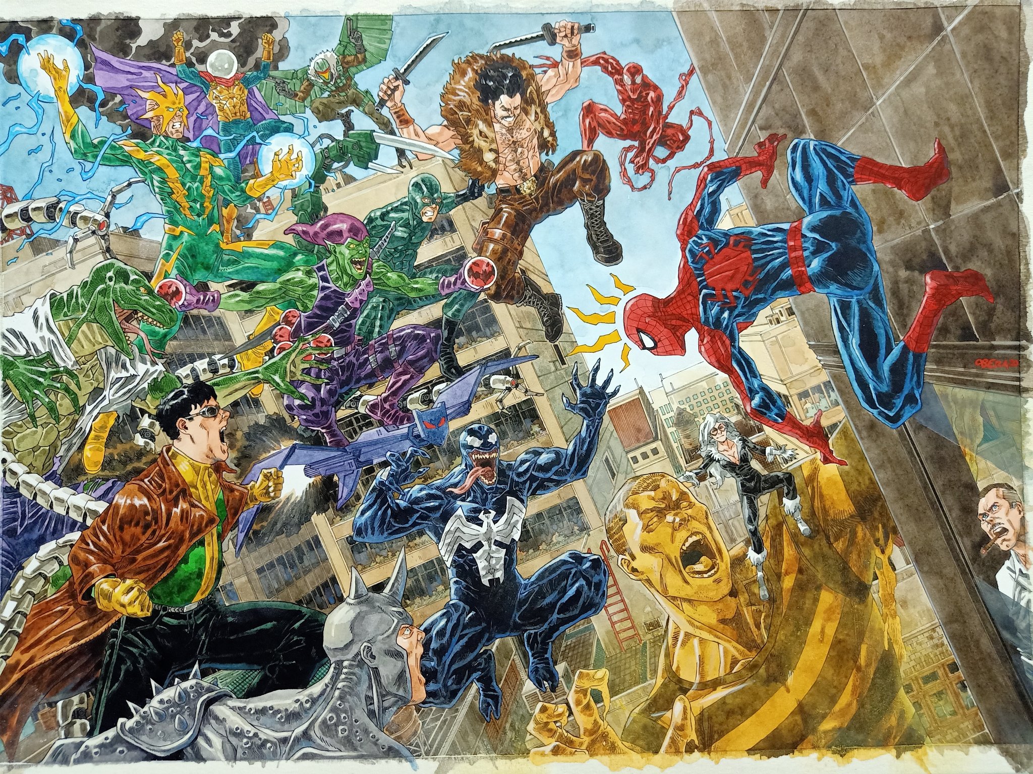 Dana Obera Archnemeses Vs Spider Man, Ink, Watercolor And Gouache On Fluid 300gsm A 2020. #commission #fanart #SpiderMan #Marvel #comics #illustration #Venom #Carnage #SinisterSix