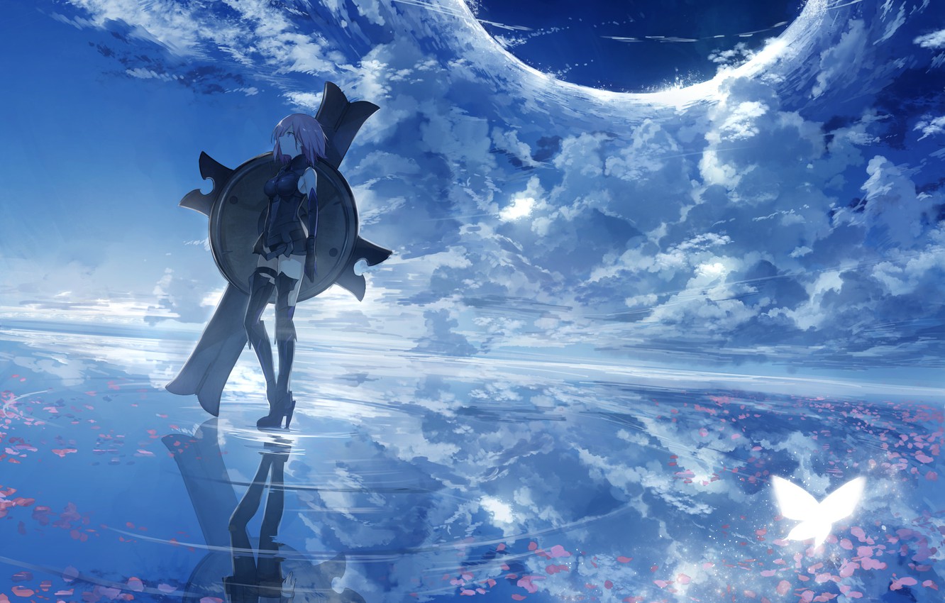 Wallpaper the sky, girl, clouds, shield, Fate / Grand Order, The destiny of a great campaign image for desktop, section сёнэн