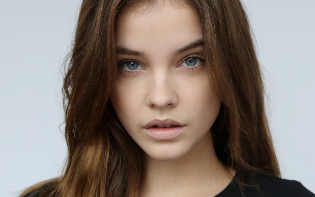 #women, #face, #model, #portrait, #brunette, #blue eyes, #long hair, #Barbara Palvin, wallpaper HD Wallpaper