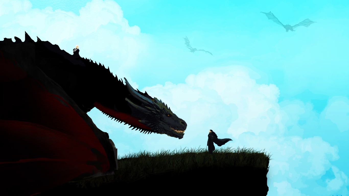 Download 1366x768 wallpaper jon snow and dragon, game of thrones, art, tablet, laptop, 1366x768 HD image, background, 9767
