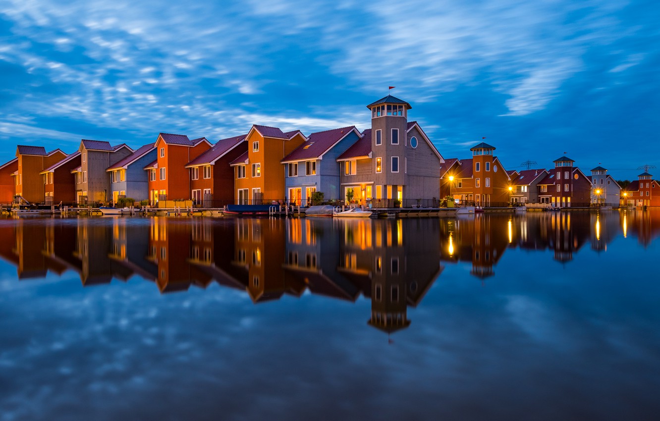 Wallpaper water, reflection, building, home, Netherlands, Groningen, Groningen, The Netherlands, Reitdiep haven image for desktop, section город