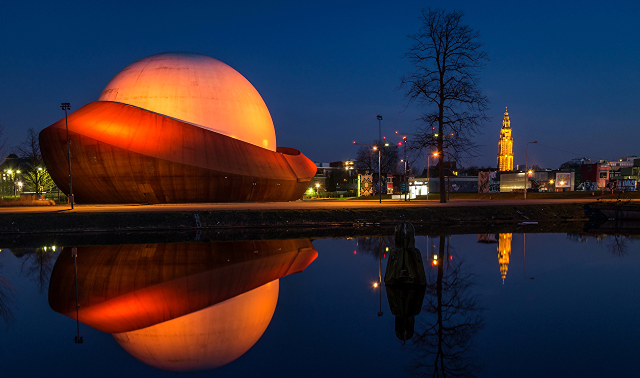 Desktop Wallpaper Groningen Netherlands Night Street lights Cities