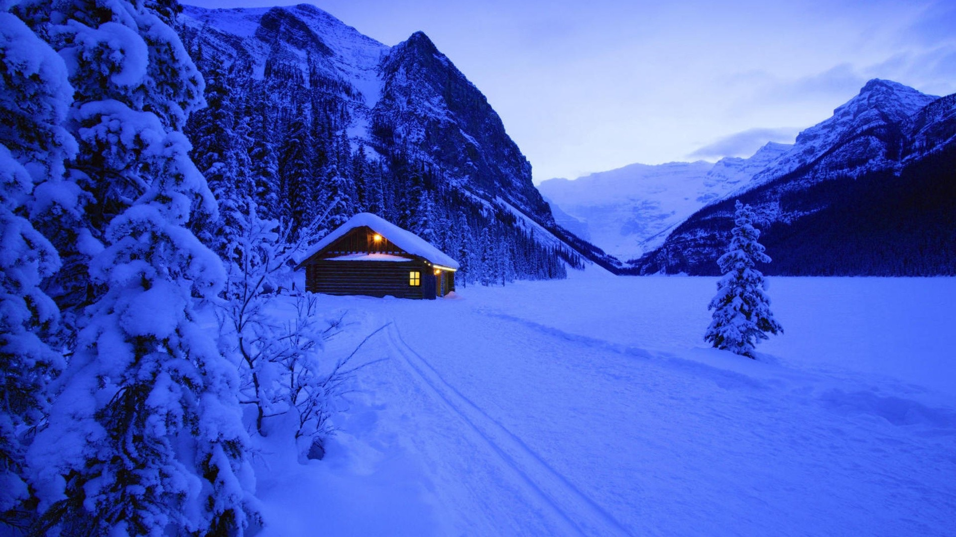 Cozy cabin in the snow