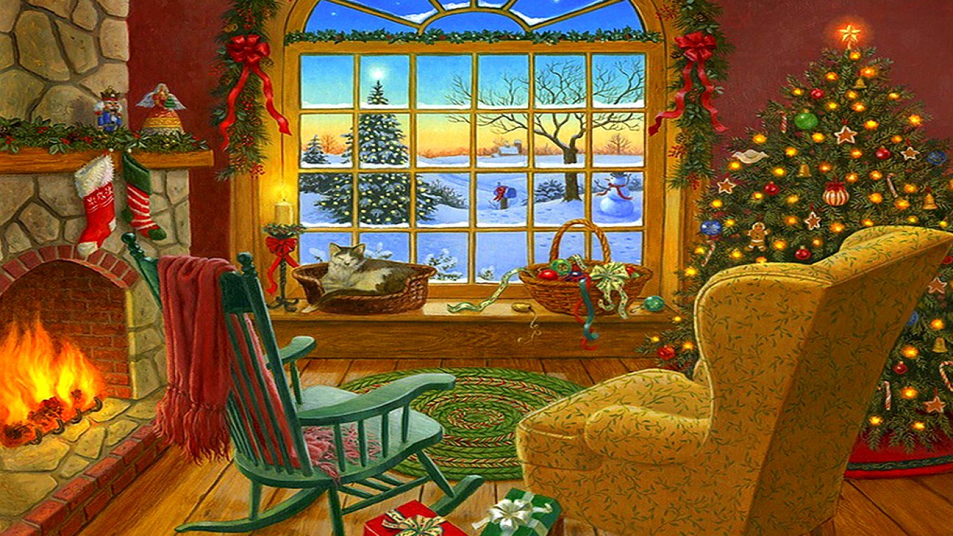 Free download Cozy Christmas Cabin A cozy cabin art 1366x768 for your Deskt...