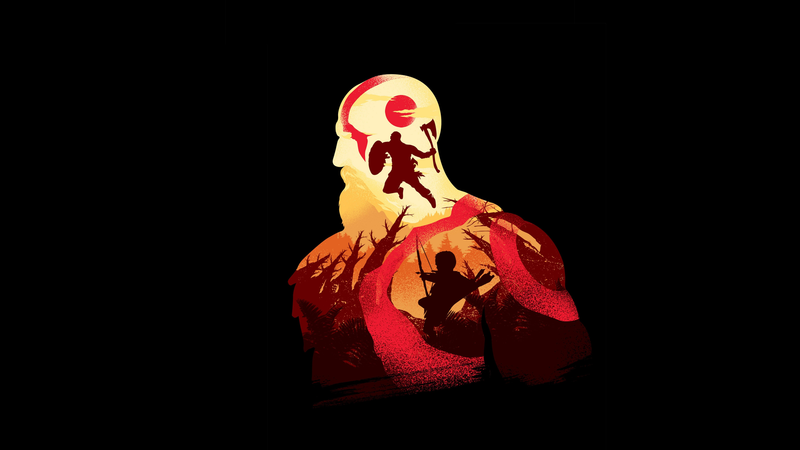 Download Minimal, video game, God of War, kratos wallpaper, 2560x1440, Dual Wide, Widescreen 16:9, Widescreen