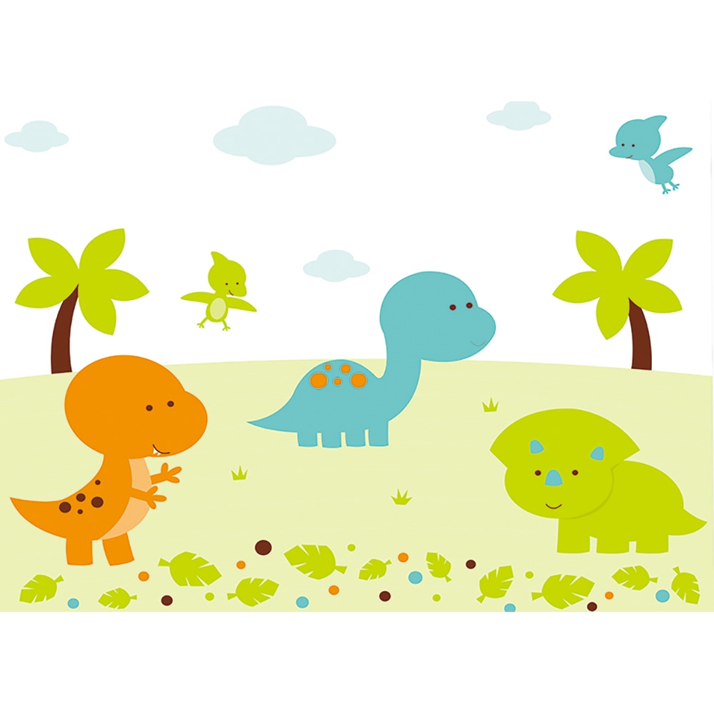 Allenjoy photophone backdrop dinosaur cartoon cute trees clouds Leaves baby newbron pterosaur plane background wallpaper. Background