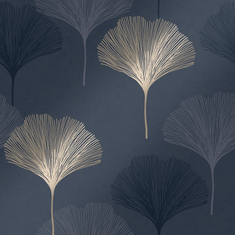 Gingko Leaf wallpaper in navy & gold. I Love Wallpaper