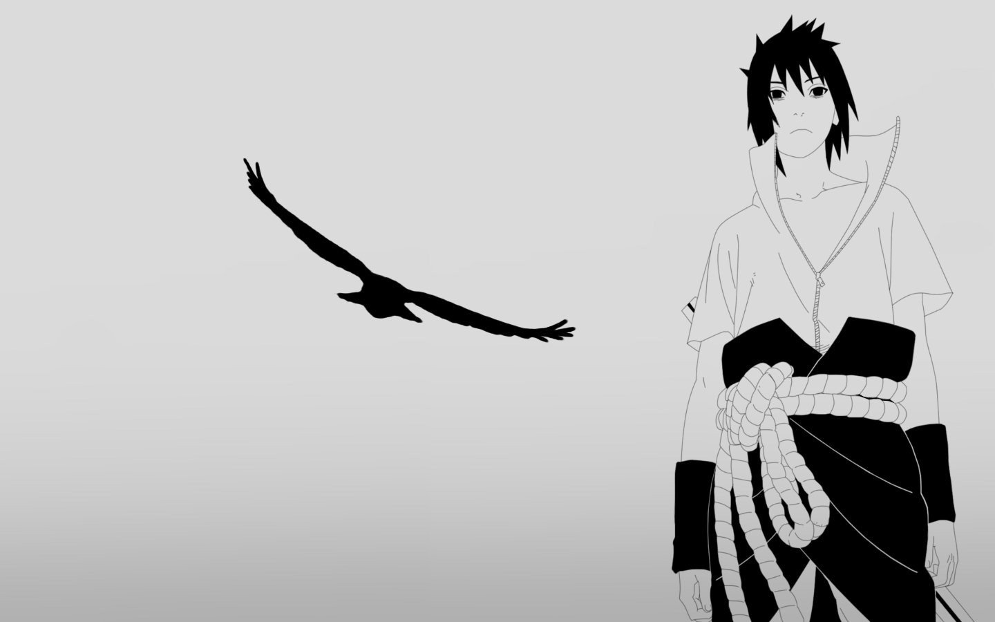 drawing, white, black, illustration, monochrome, anime, silhouette, Naruto Shippuuden, Uchiha Sasuke, sketch, black and white, monochrome photography HD Wallpaper