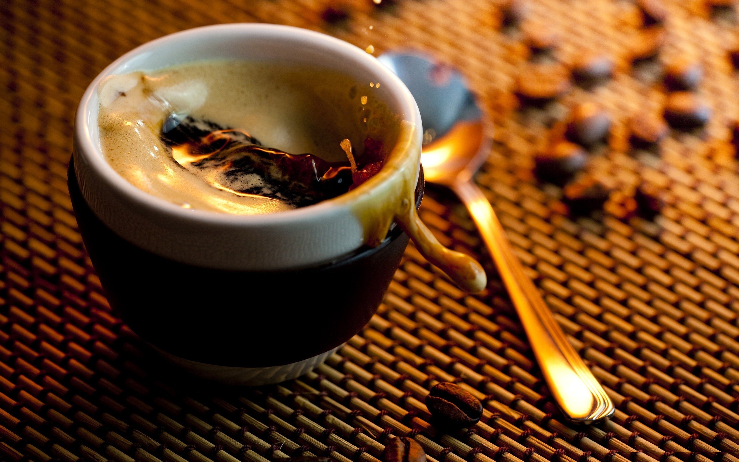 Wallpaper, food, spoon, drink, morning, tea, coffee beans, espresso, caffeine, flavor, coffee cup 2560x1600