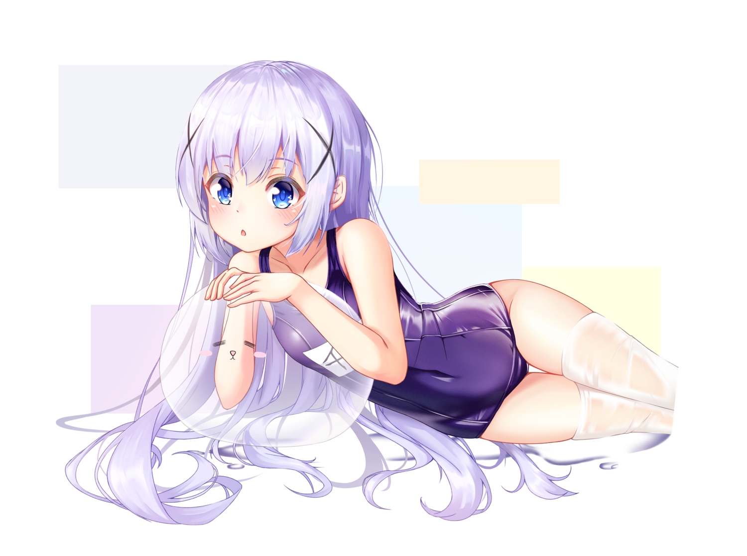 blue eyes blush gochuumon wa usagi desu ka? kafuu chino loli long hair mannaku purple hair school swimsuit swimsuit thighhighs tippy (gochiusa). konachan.com.com Anime Wallpaper