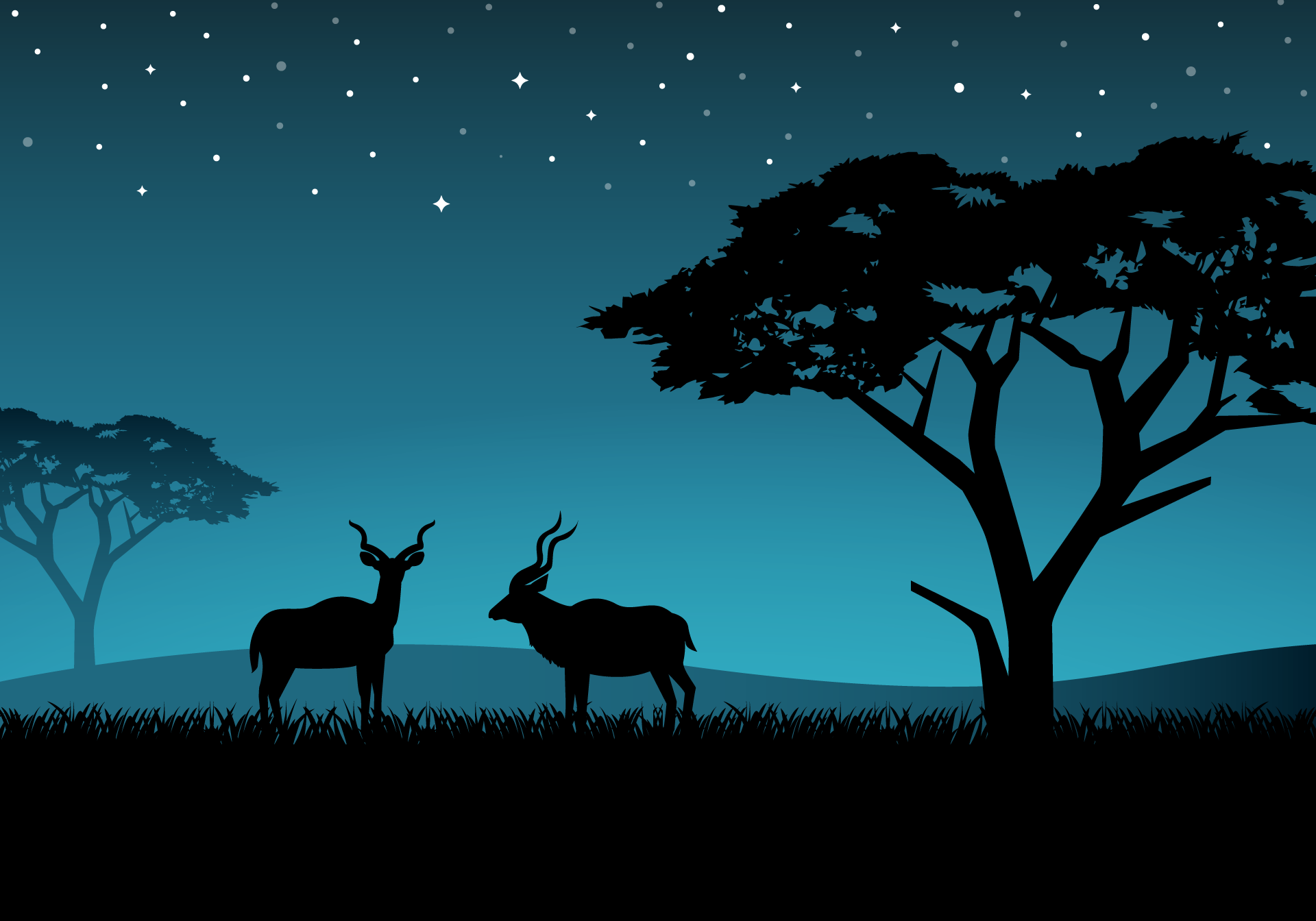 Wallpaper, vector, nature, antelope, savannah, umbrella thorn, landscape 1920x1344