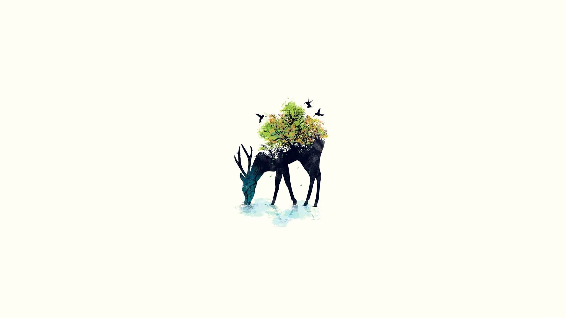 Download wallpaper 1920x1080 deer, minimalism, vector, background, nature HD background