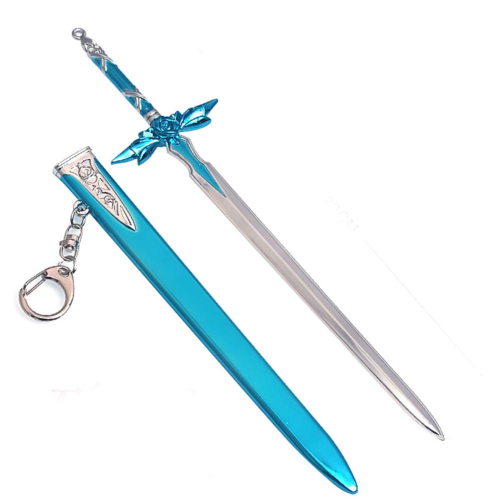 LONGHE Games Metal SAO Alicization Eugeo Kirito Dark Repulser Blue Roses Elucidator Sword Weapon Model Keychain Gift (Blue Rose), Toys & Games