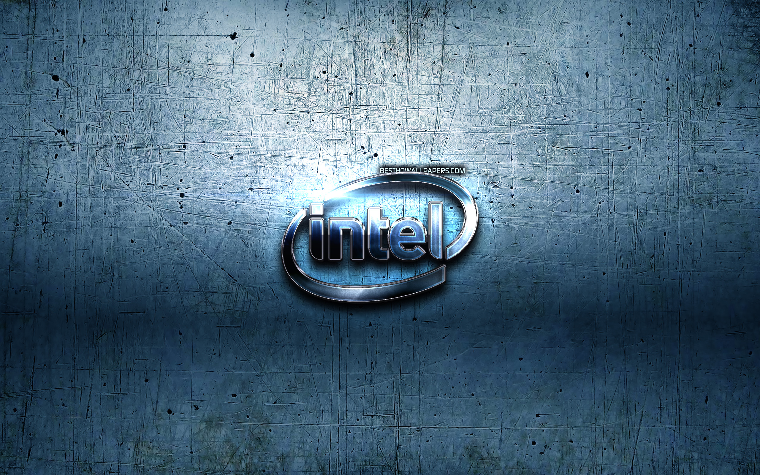 Download wallpaper Intel logo, 4k, blue metal background, grunge art, Intel, brands, creative, Intel 3D logo, artwork, Intel blue logo for desktop with resolution 2560x1600. High Quality HD picture wallpaper