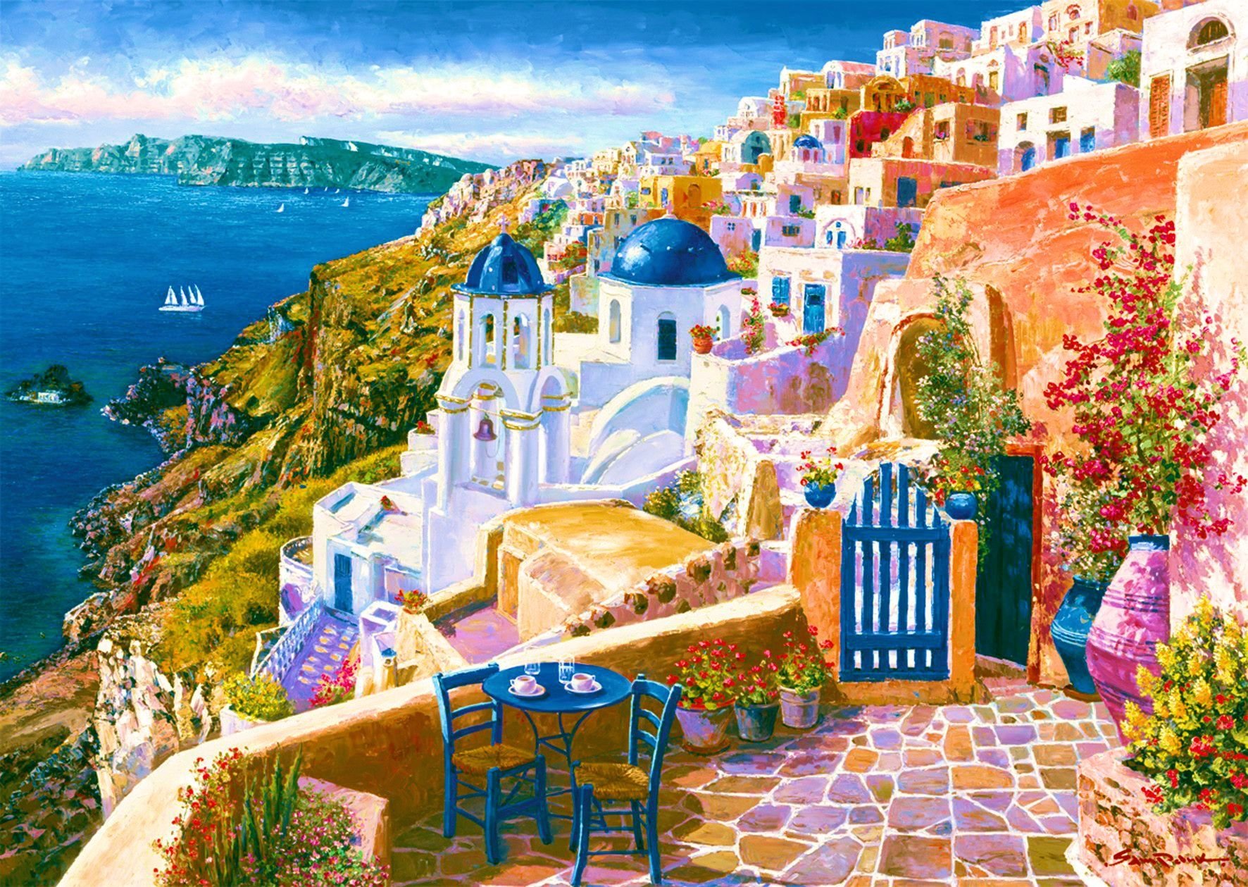 Painting of Santorini, Greece Wallpaper and Background Imagex1259