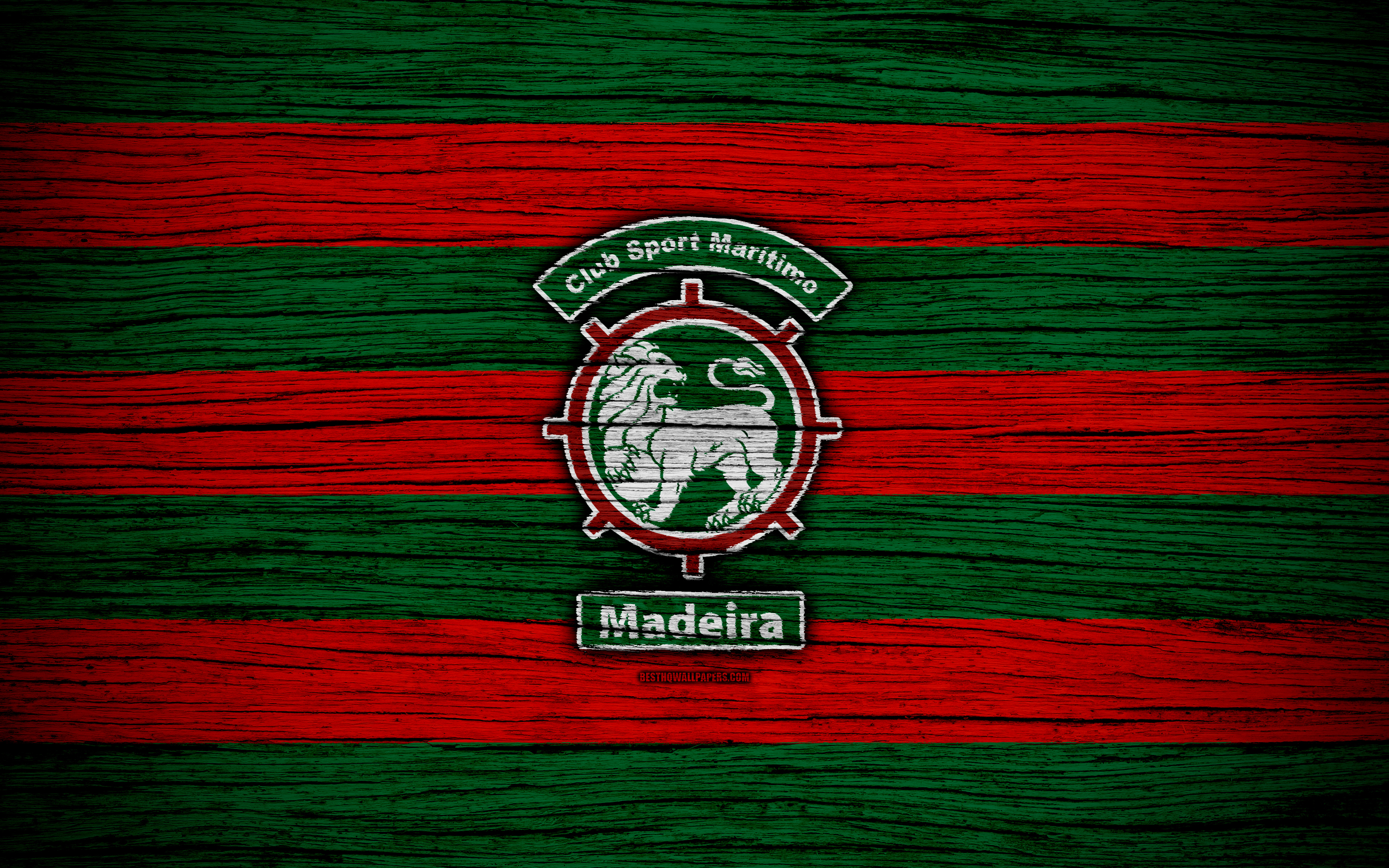 Download wallpaper Maritimo, 4k, Portugal, Primeira Liga, soccer, wooden texture, Maritimo FC, football club, logo, FC Maritimo for desktop with resolution 3840x2400. High Quality HD picture wallpaper
