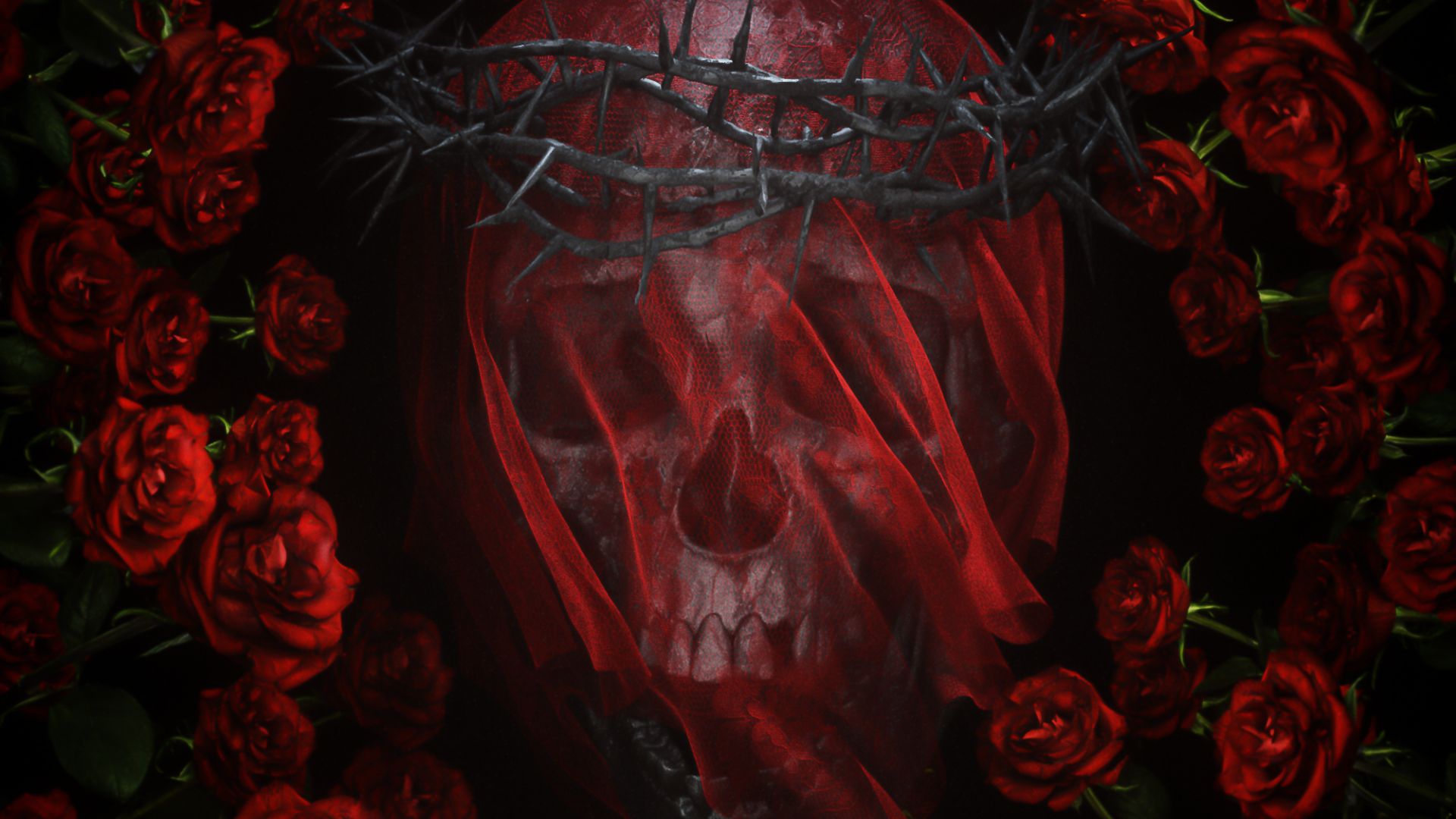 Desktop wallpapers skull and roses, artwork, hd image, picture, background,...