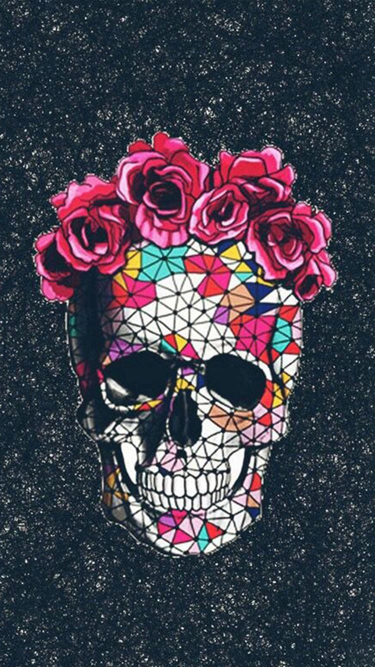 Colorful Skull Roses Space iPhone 8 Wallpaper Free Download