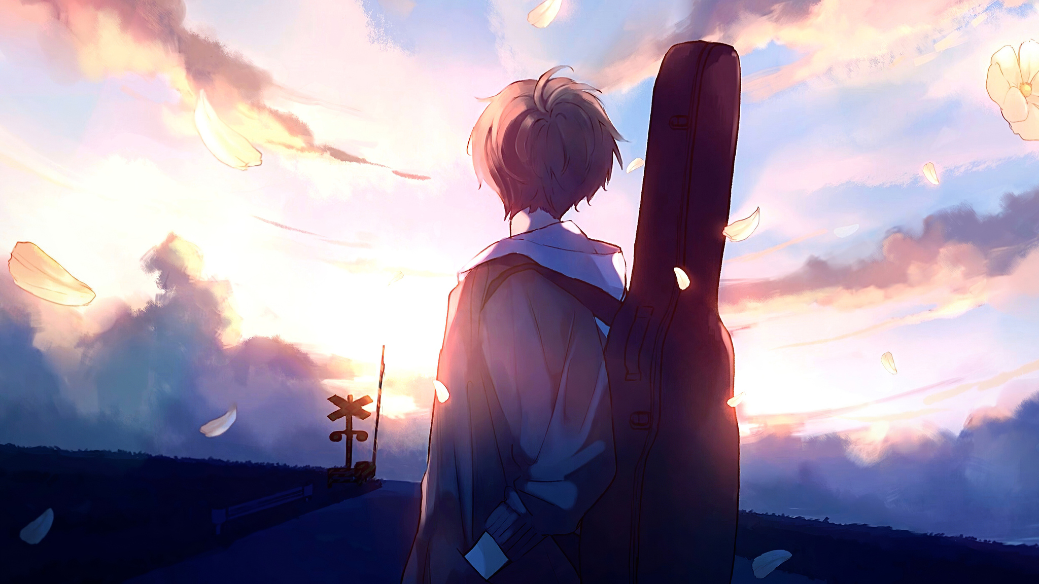 Anime Boy Guitar Painting 2048x1152 Resolution HD 4k Wallpaper, Image, Background, Photo and Picture