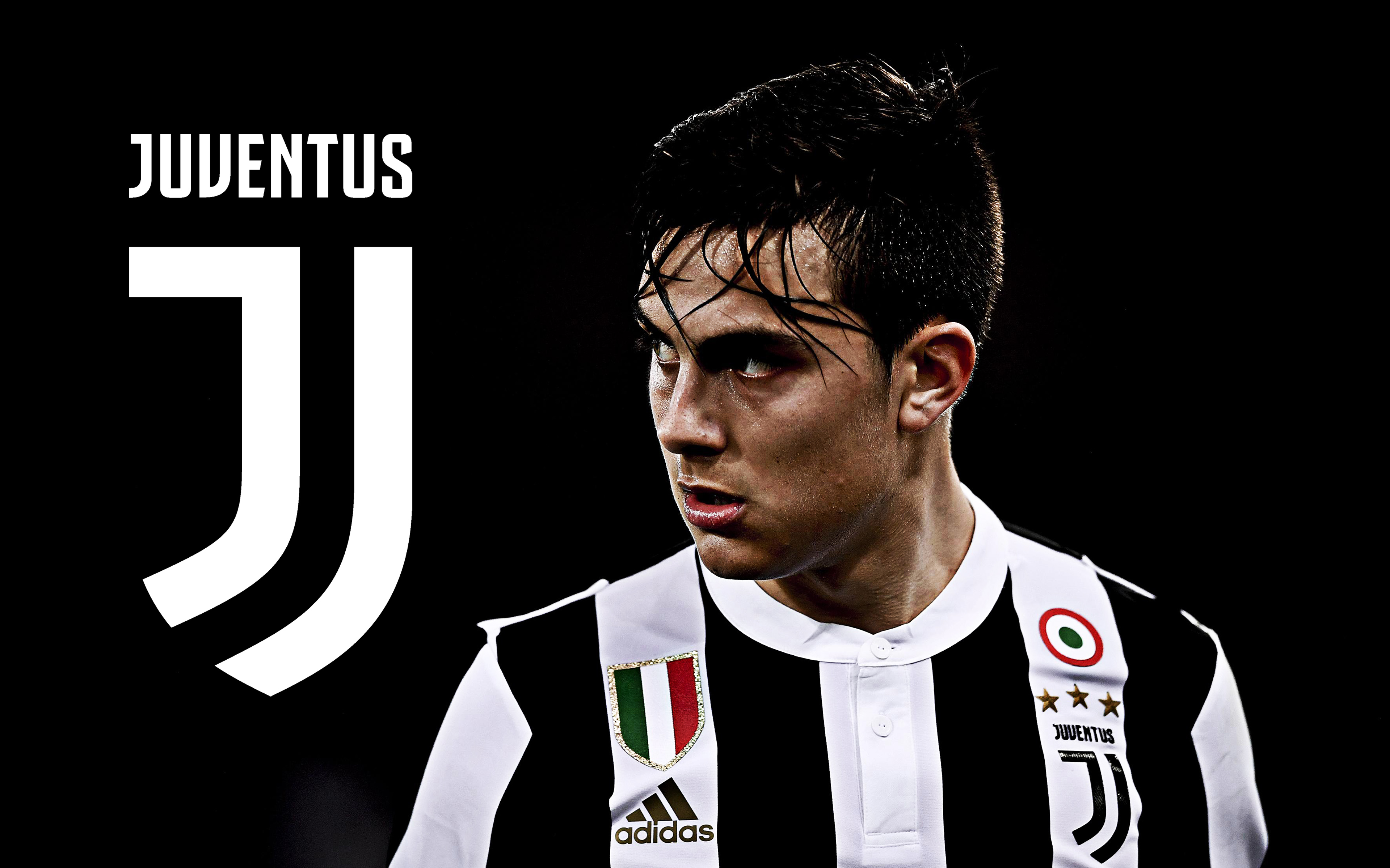 Download wallpaper Paulo Dybala, 4k, new Juventus logo, emblem, Argentinian football player, Juventus FC, soccer star, Serie A, Italy, football for desktop with resolution 3840x2400. High Quality HD picture wallpaper