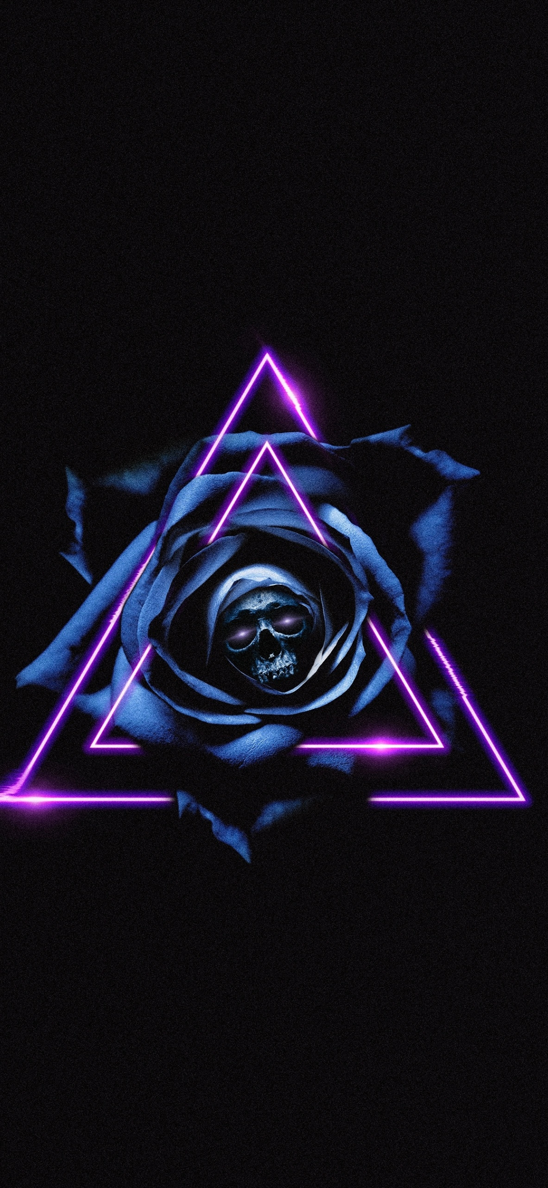 Download 1125x2436 wallpaper skull, dark, triangles, blue rose, art, iphone x 1125x2436 HD image, background, 21149