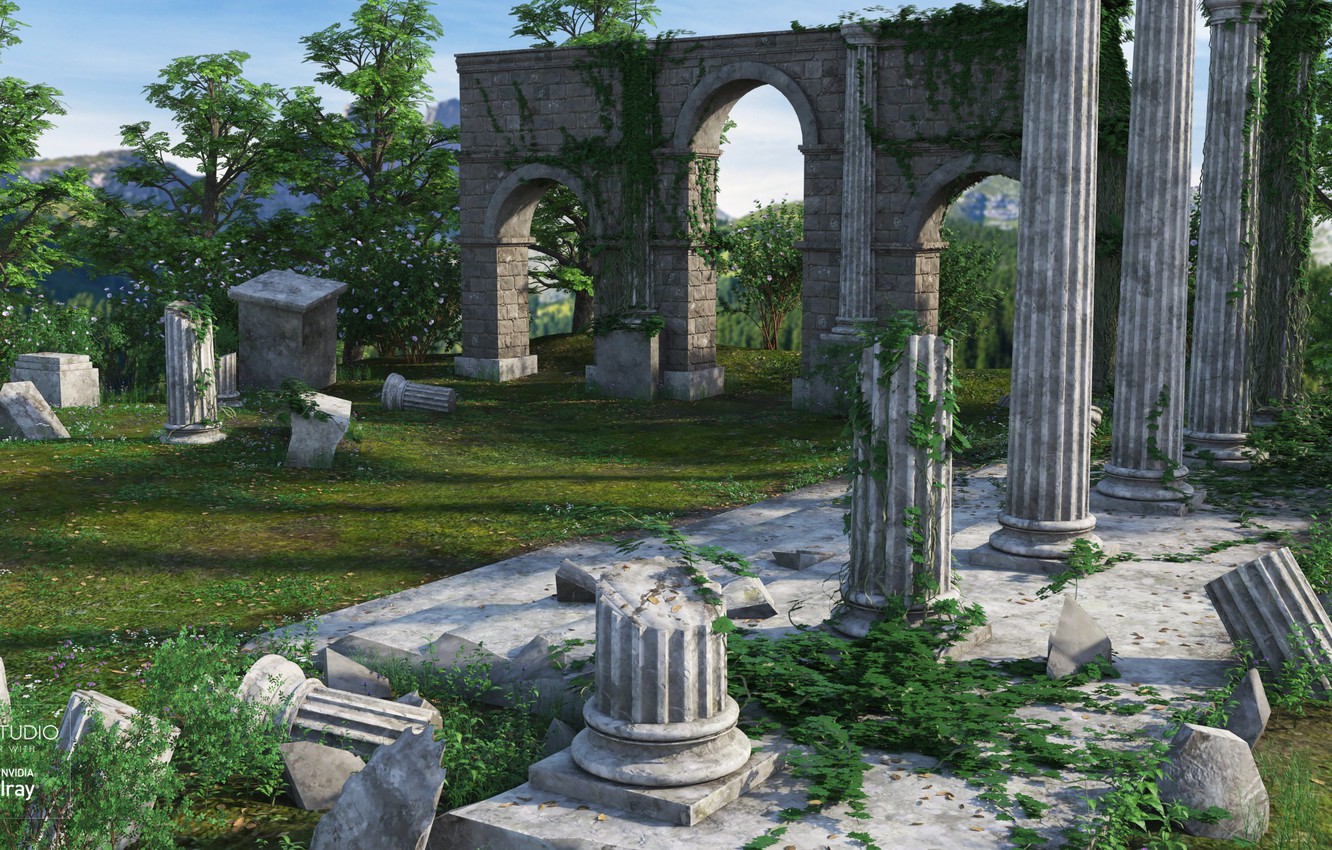 Wallpaper trees, the ruins, columns, ruins, Ancient Ruins image for desktop, section рендеринг