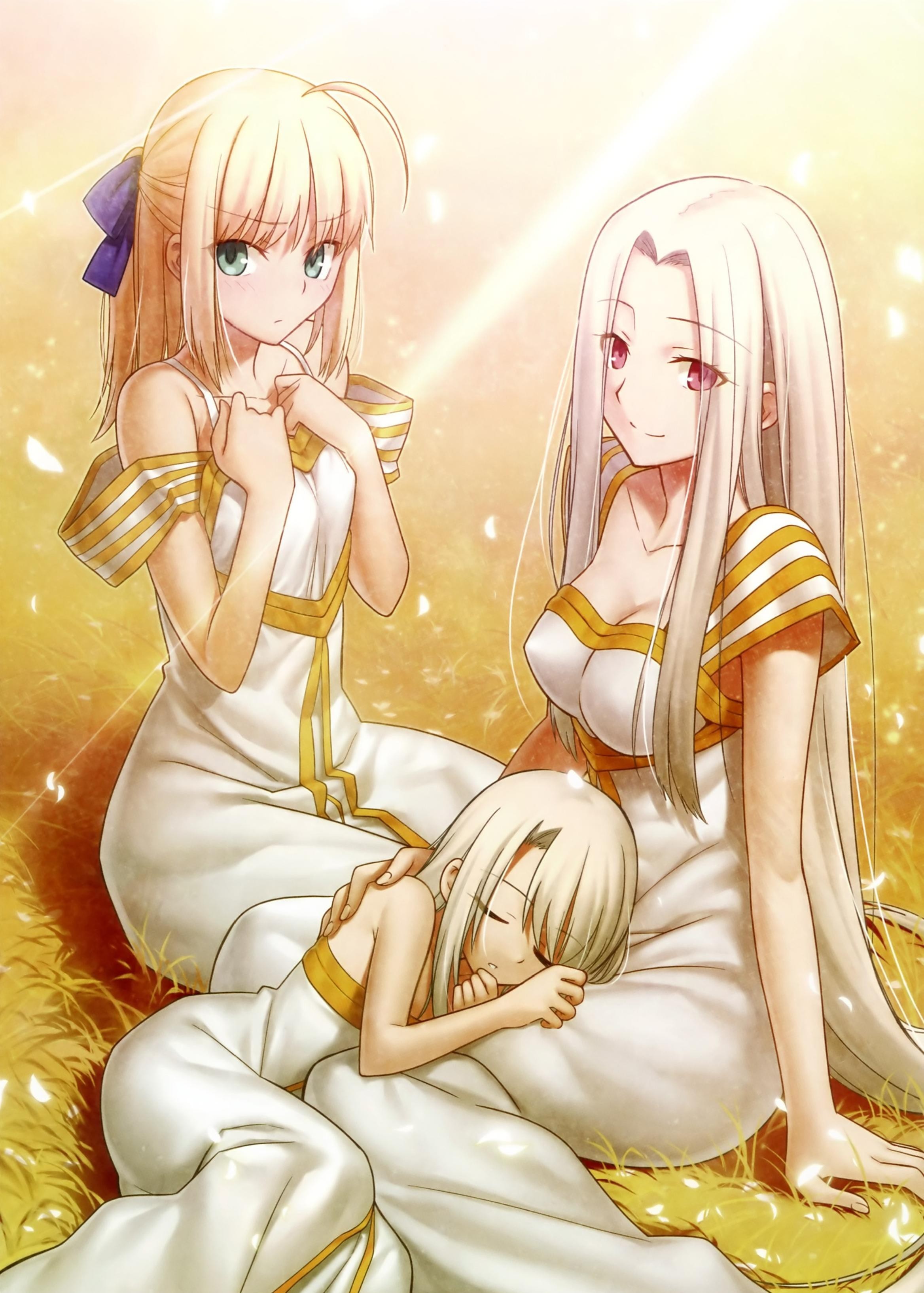 Wallpaper, illustration, anime, cartoon, Saber, Fate Zero, Fate Series, Irisviel von Einzbern, Illyasviel von Einzbern, mythology, mangaka 2336x3268