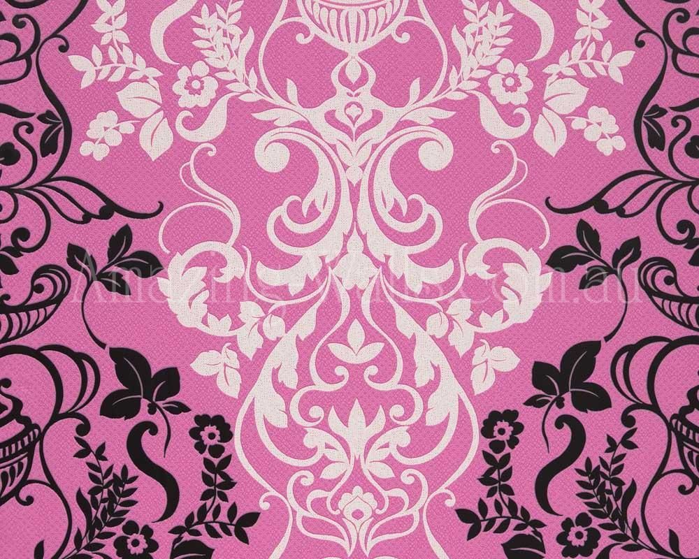 Pink and Black Damask Wallpaper