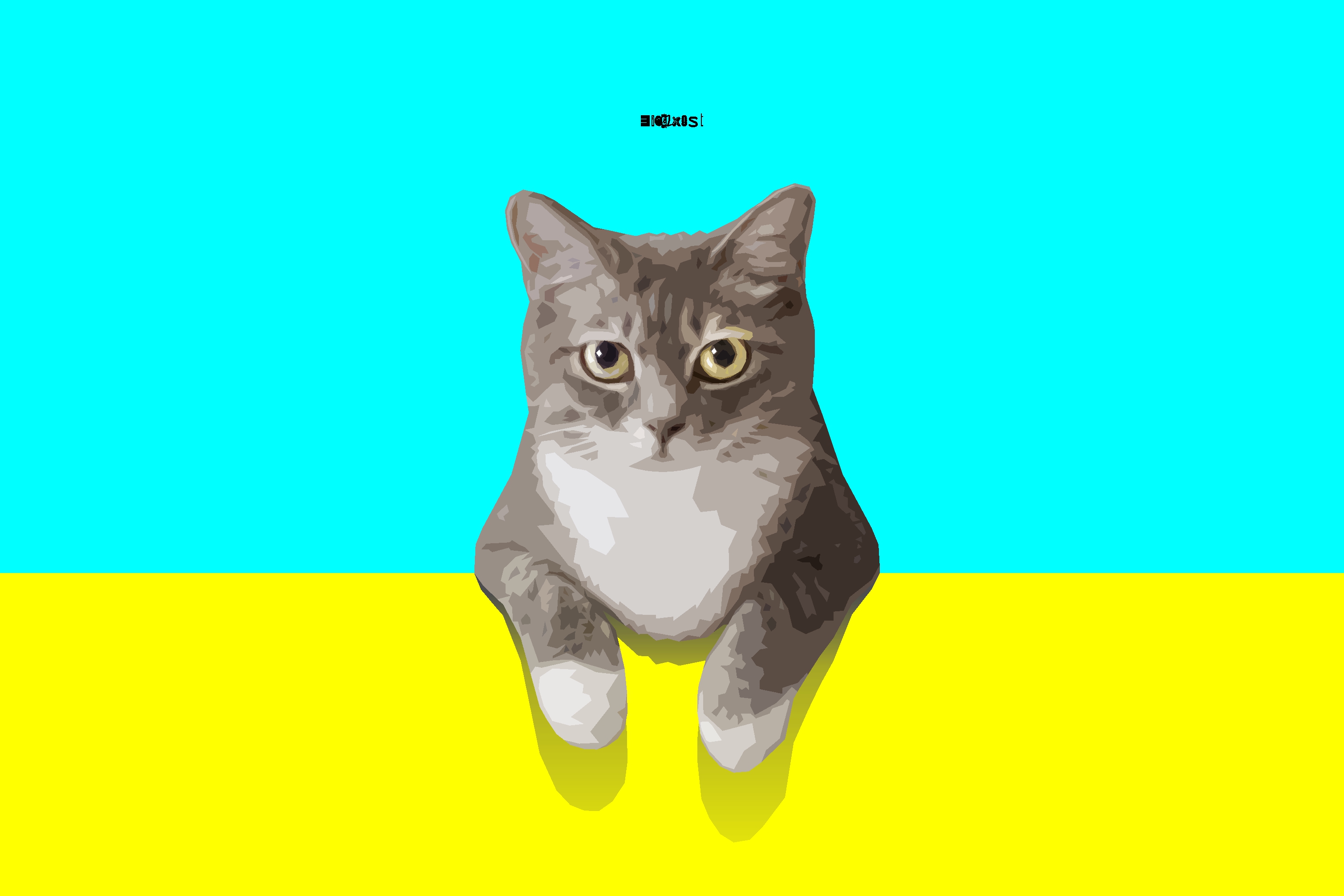 Minimalist, Cat, Artwork, Simple, Digital Art, Pet, Cyan, Yellow, Animal wallpaper