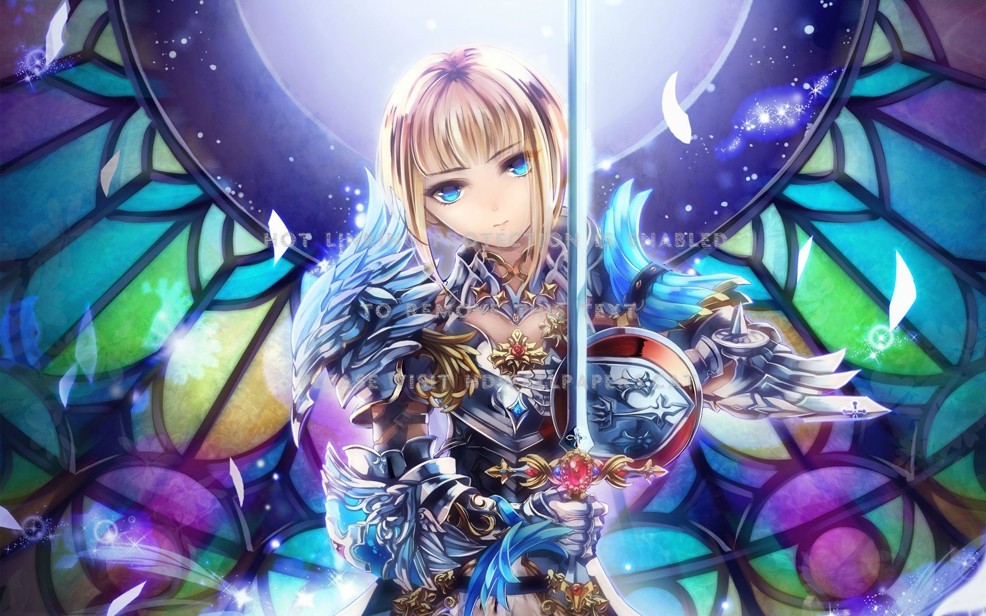 Beauty Anime Blue Knight Stain Glass Warrior Anime Girl