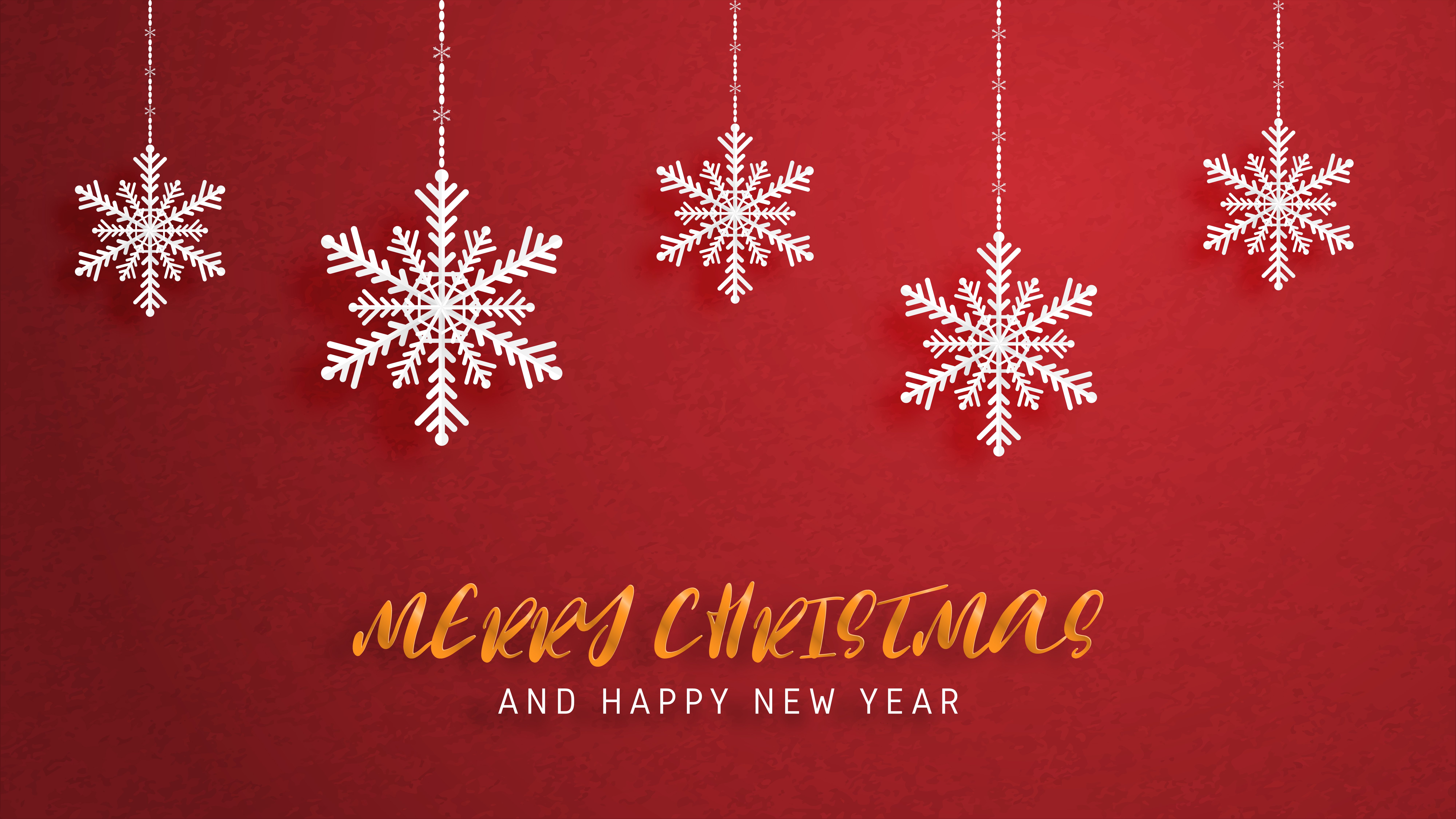 Merry Christmas and Happy new year greeting card in paper cut style. Vector illustration Christmas celebration on red background. Design for banner, flyer, poster, wallpaper