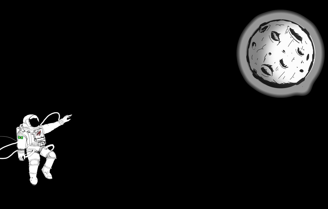 Wallpaper Moon, minimalism, digital art, artwork, black background, situation, astronaut, spacesuit, simple background, hemlmet image for desktop, section минимализм
