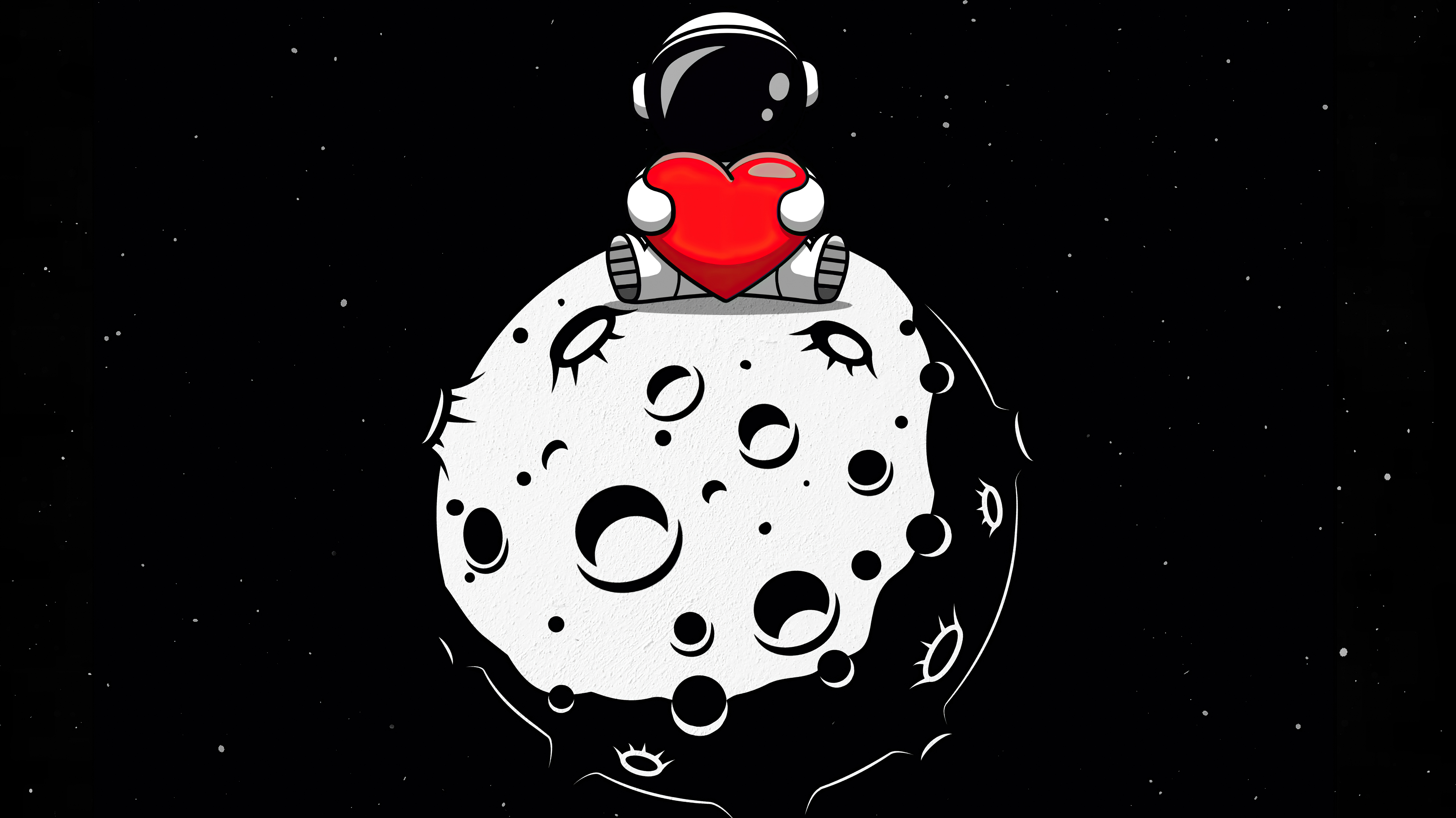 Red Heart Wallpaper 4K, Astronaut, Planet, Outer Space, Black Background, Black Dark