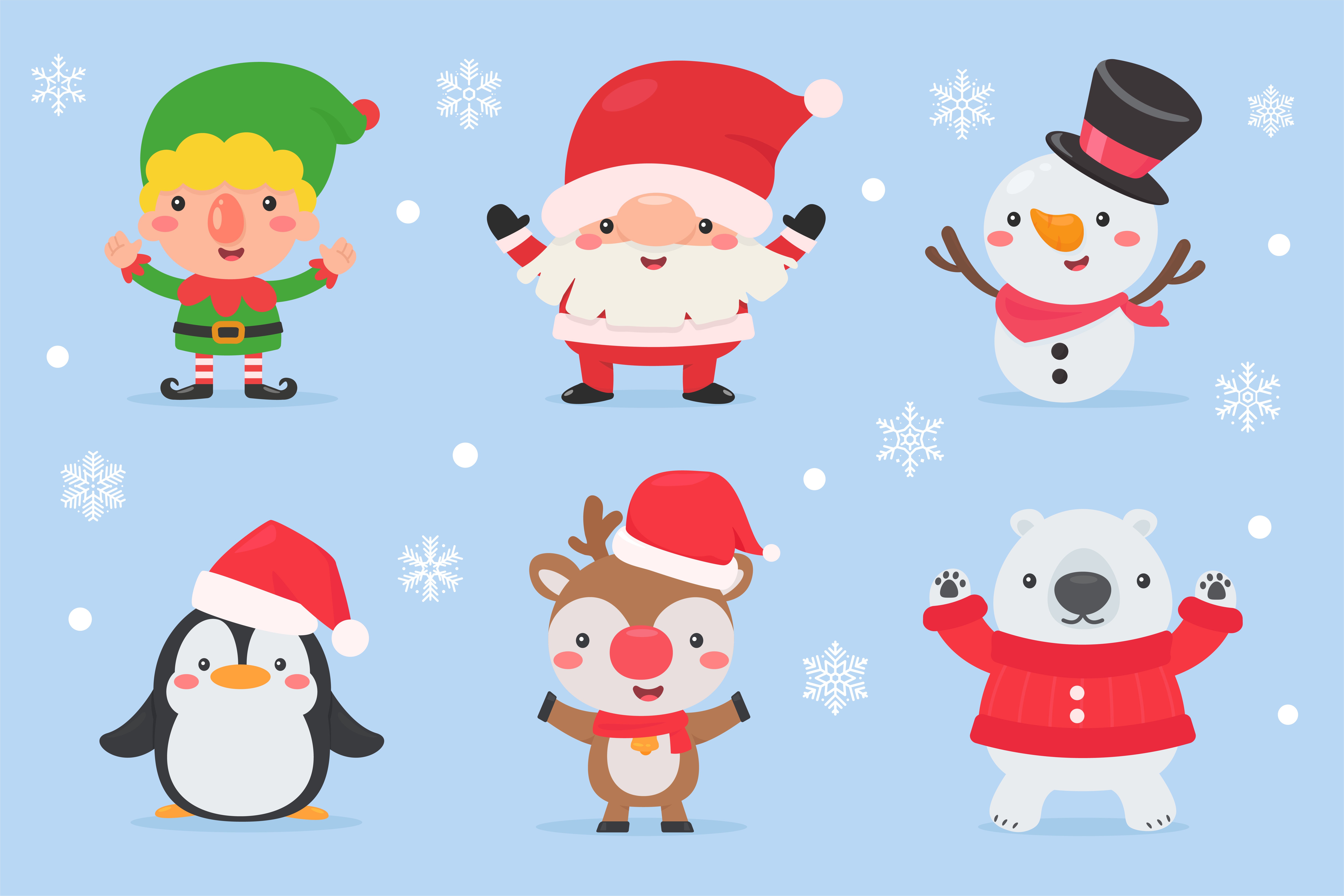 Collection of cute Christmas cartoon characters