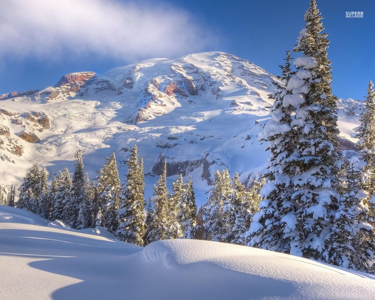 Winter day in the Mountains. Landscape picture, City landscape, Winter scenes