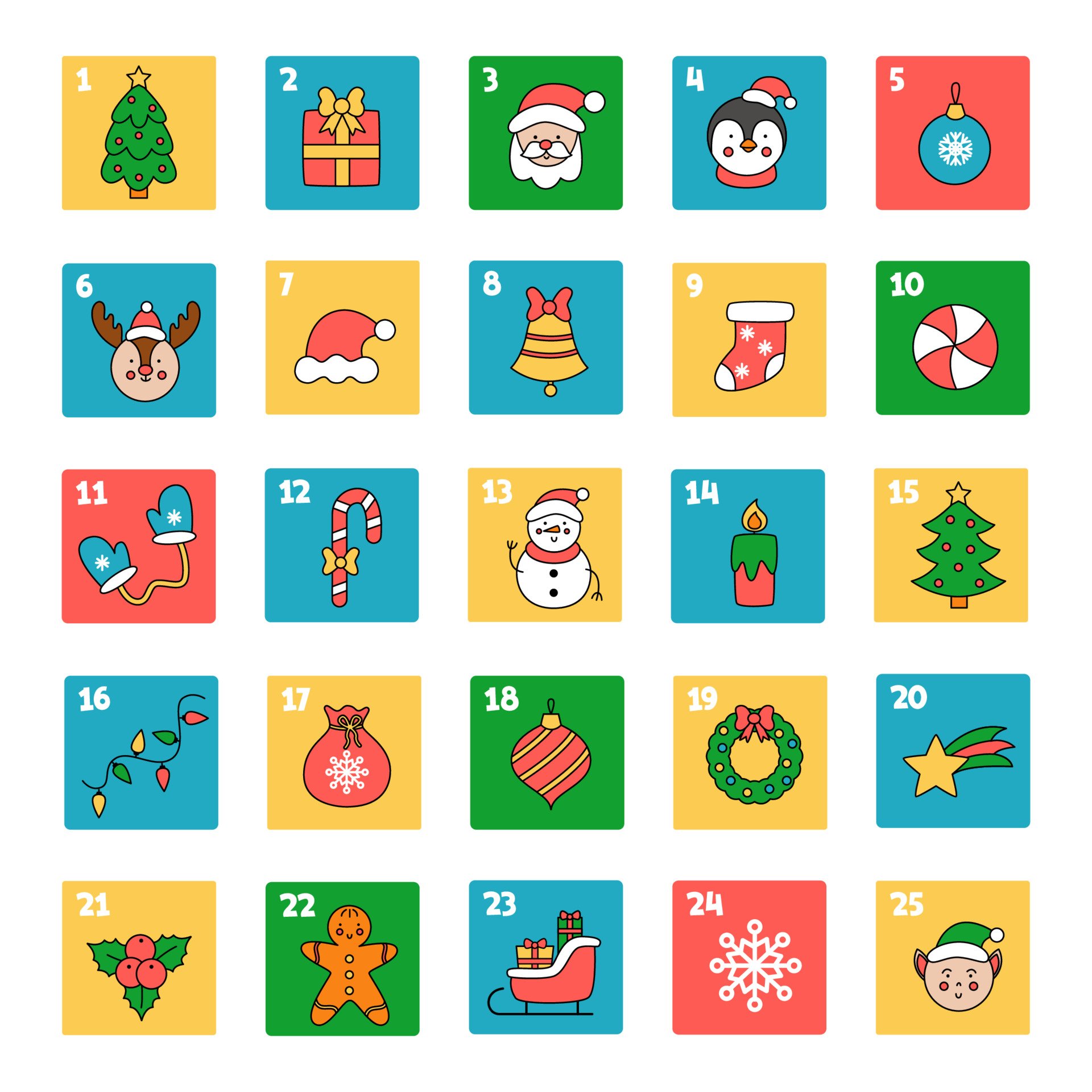 Advent calendar with cute cartoon picture for Christmas