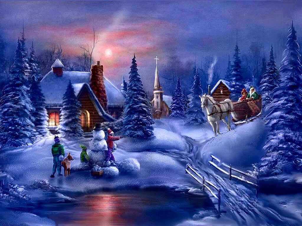 Digital Wallpaper. Classic Outdoor Christmas Scenes