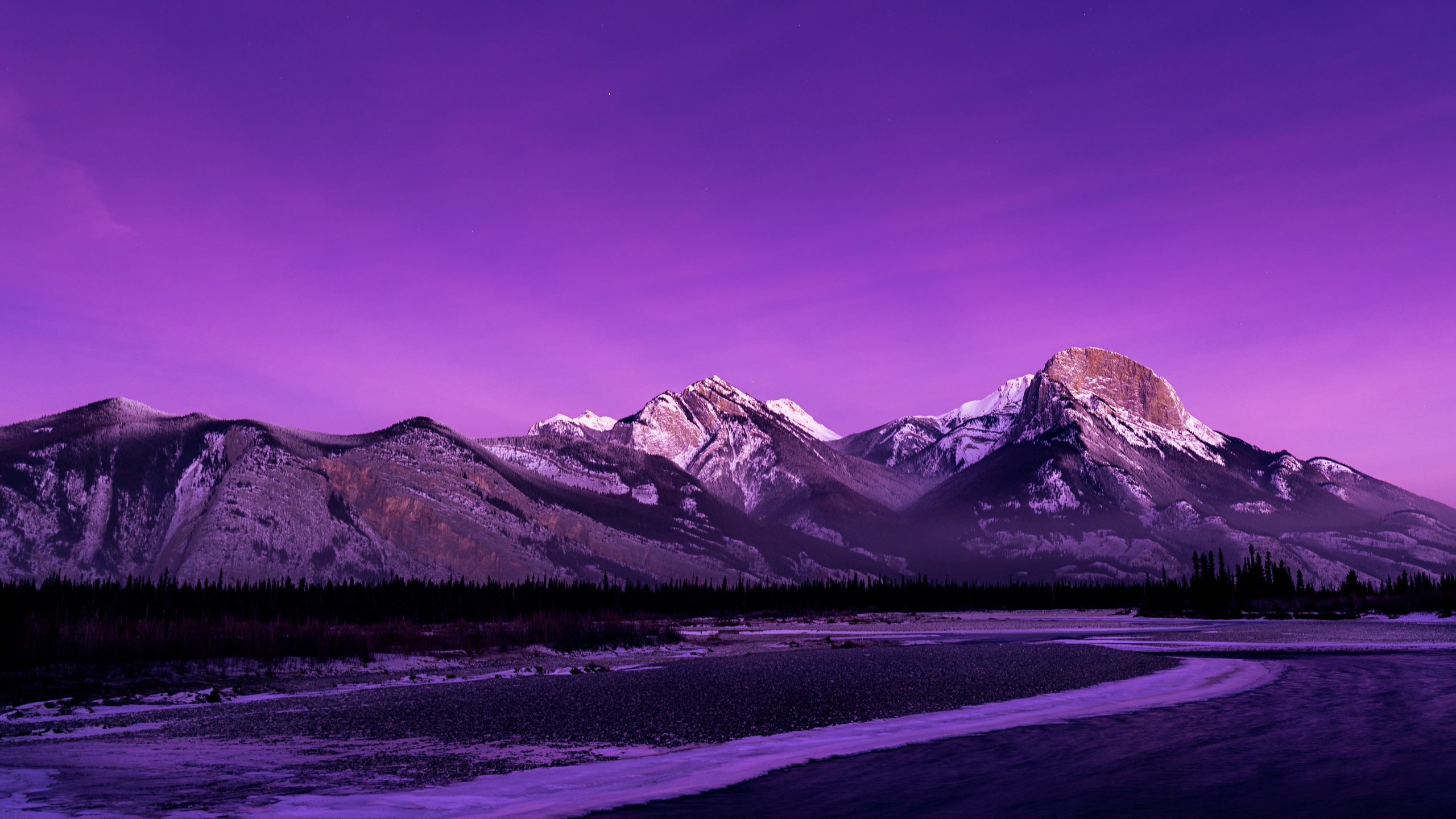 Jasper National Park Wallpaper 4K, Alberta, Canada, Morning glow, Purple sky, Nature