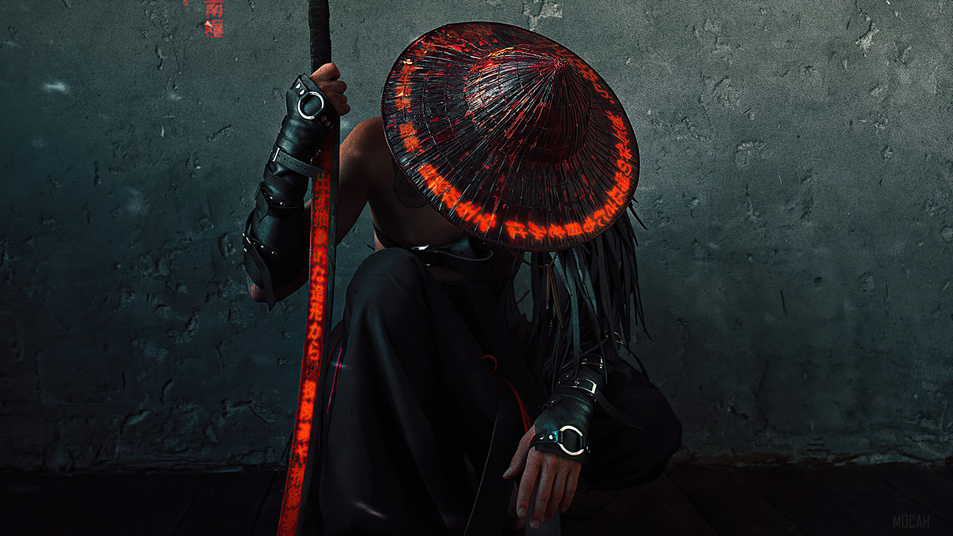 Neon cyberpunk samurai фото 29