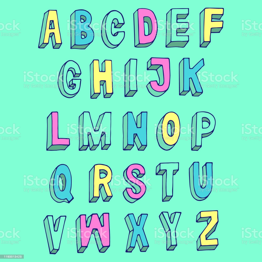 Hand Drawing Simple Colorful Alphabet Vector Blue Line Abc Illustrations For Educational Wallpaper Prints Cards Posters Pink Yellow Blue Letters On Isolated Background Trendy Colors Stock Illustration Image Now