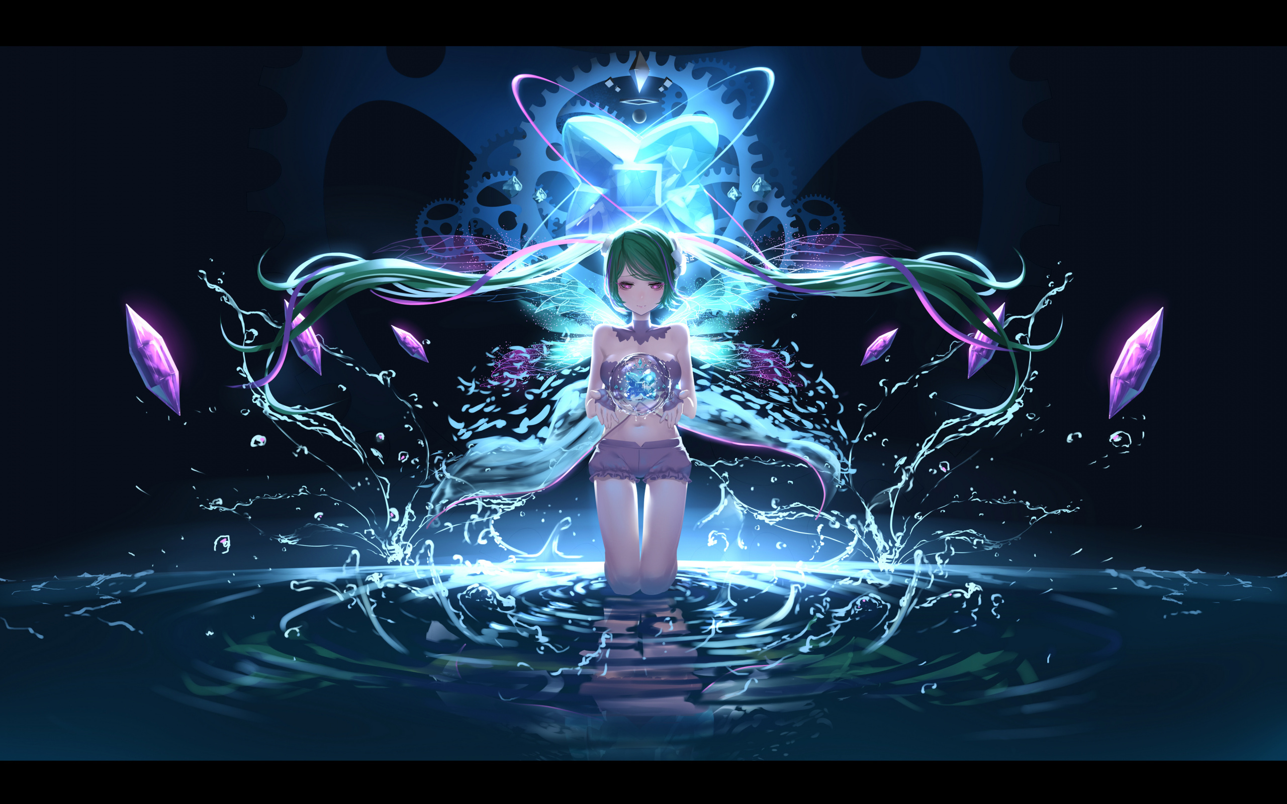 Download Beautiful, Hatsune Miku, kneeling, anime girl wallpaper, 2560x1600, Dual Wide, Widescreen 16:10, Widescreen