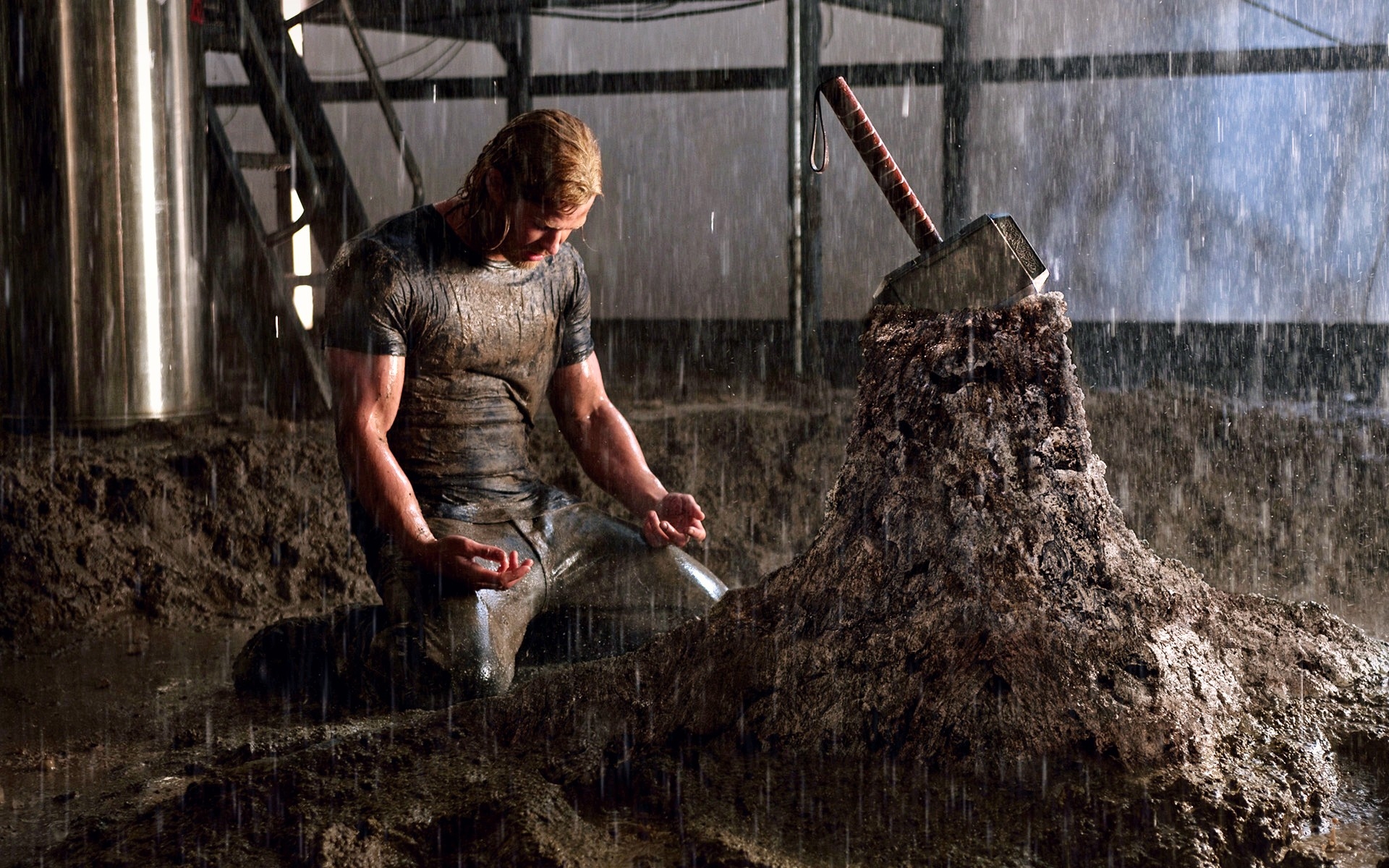 Download Wallpaper, Download 1920x1200 rain thor men mud kneeling chris hemsworth thor movie mjolnir 1920x1200 wallpaper People HD Wallpaper, Hi Res People Wallpaper, High Definition Wallpaper