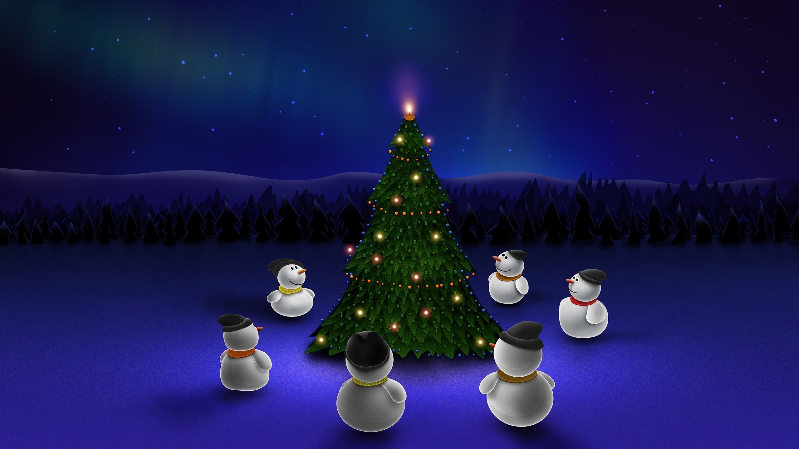 Wallpaper, 2560x1440 px, Christmas Tree, snowmen 2560x1440