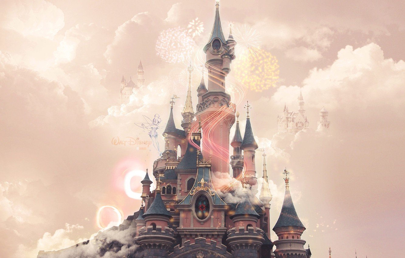 Wallpaper Disney, pink, clouds, castle, Disneyland image for desktop, section разное