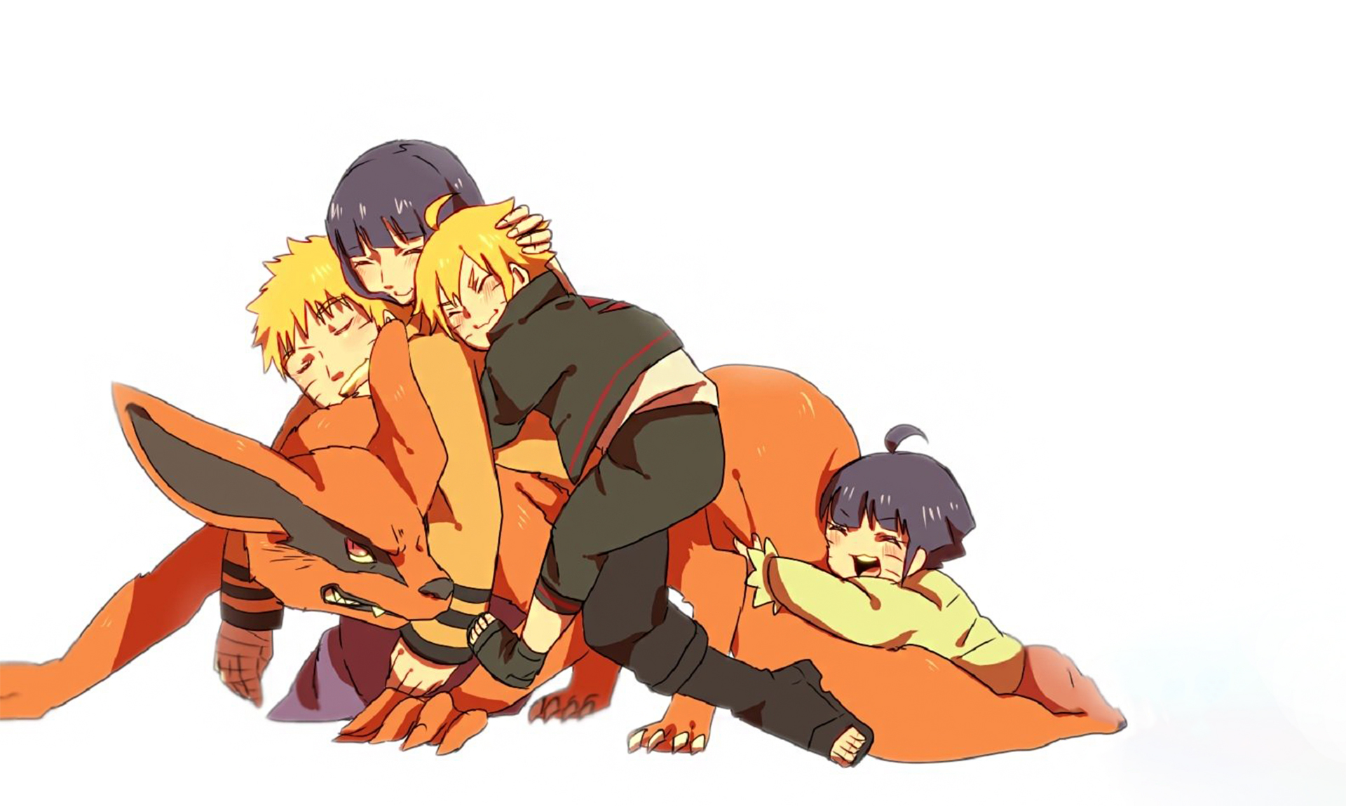 Boruto Uzumaki, Himawari Uzumaki, Hinata Hyuga and Kurama (Naruto) HD Wallpaper