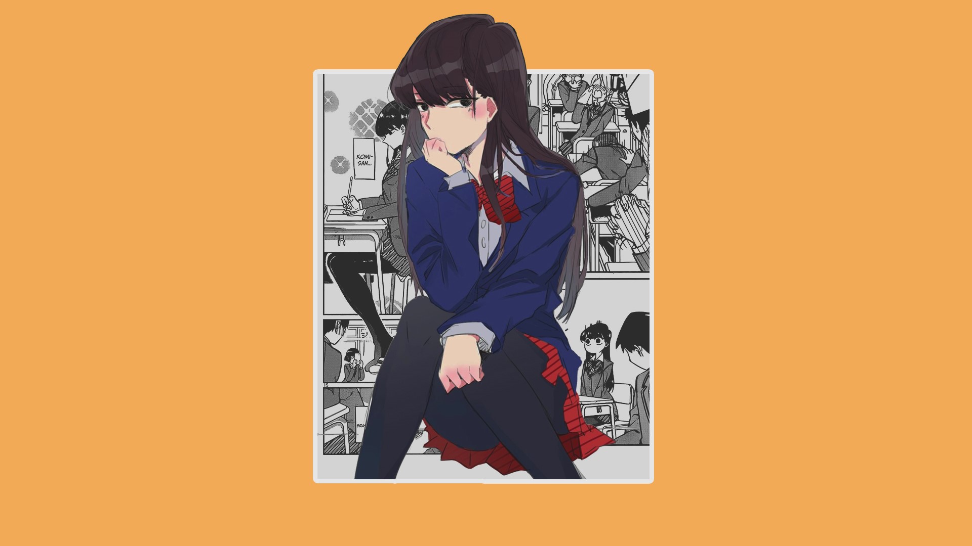 Picture In Picture, Comyushou Desu., Simple Background, Anime, Komi San Wa, Minimalism, Anime Girls, Speech Bubble HD Wallpaper